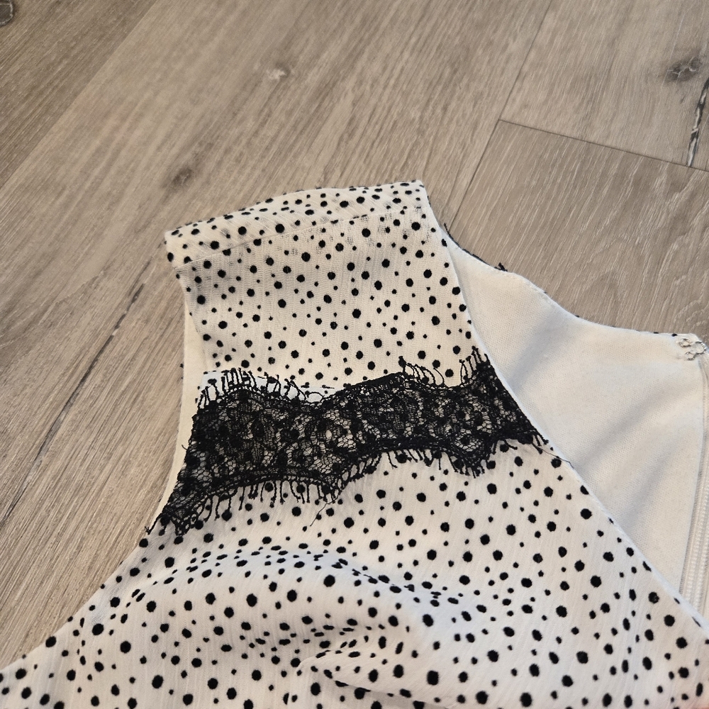 Betsey Johnsom Black White Polka Dot Lace Trim Lined Sleeveless Dress Sz 8 - Picture 6 of 7